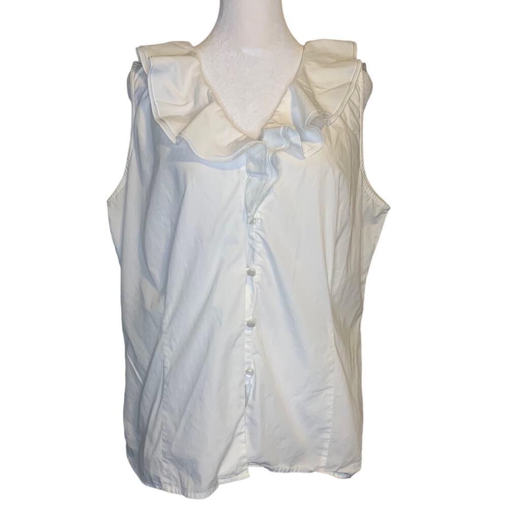 Oscar by Oscar de la Renta white button down sleeveless blouse size 16